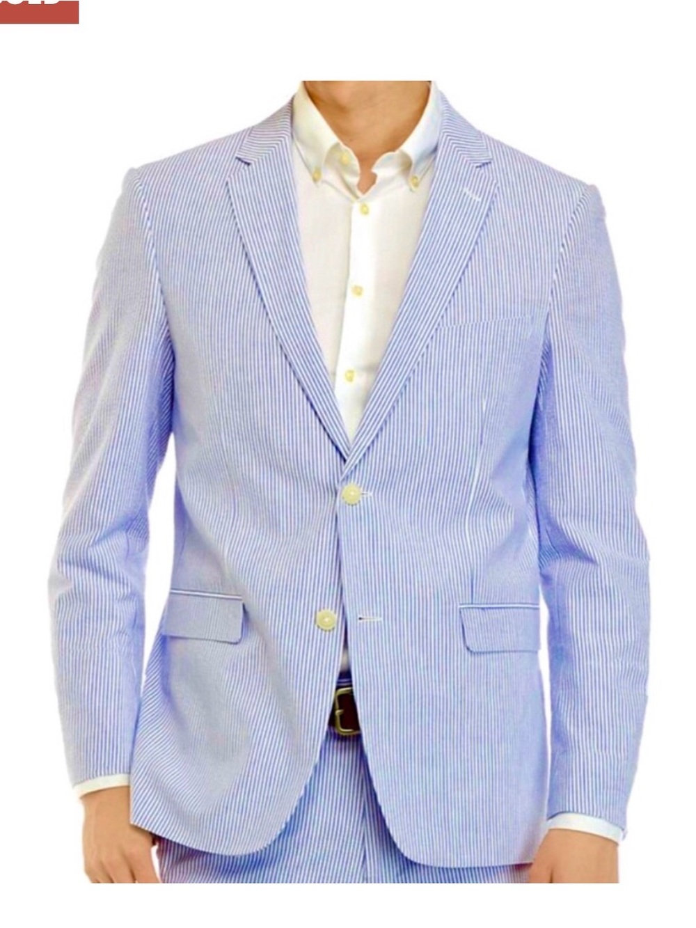 Adolfo Men's Blue Stripe Modern Fit Seersucker Suit Blazer Jacket Size 42R